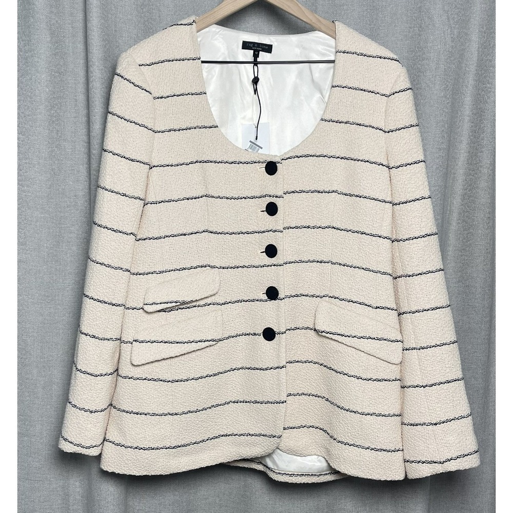 Rag & Bone Cream Black Striped Tweed Jacket Size 12